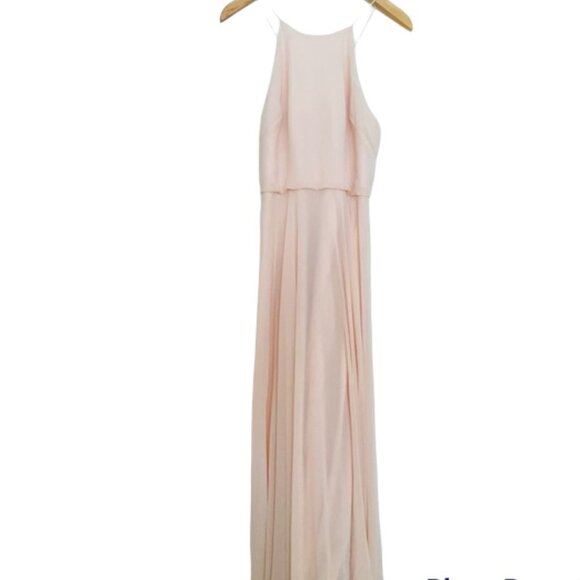 Jenny Yoo Blush Light Pink Luca Bridesmaid High Neck Maxi Dress Gown Size 8 - Picture 2 of 10